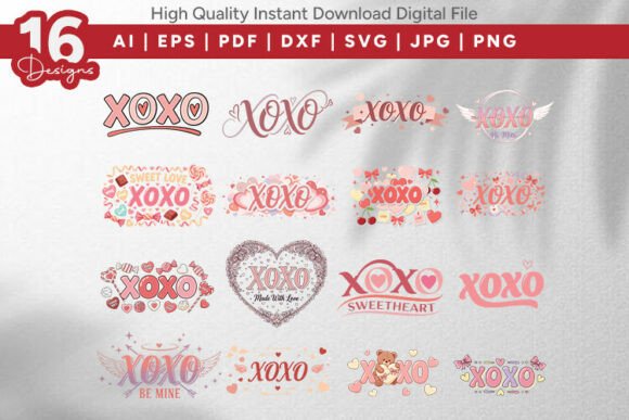 Download XOXO SVG Bundle 16 Valentine Designs - Designs Collection