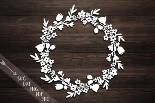Download Flower Wreath Paper Cut, Monogram Flowers Papercutting Template, Flowers Circle Papercut, Vinyl Template, Rustic - Vinyl Collection