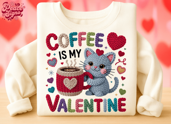 Download Faux Yarn Coffee Cat Valentine PNG Shirt - Premium Bundle